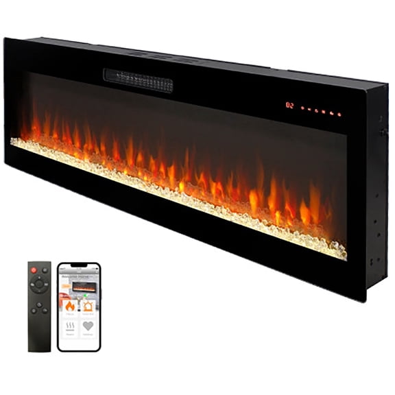 Elleree 50 inch Smart App WiFi Control Electric Fireplace Heater Wall Mounted for Indoor Use,with Multicolor 3D Flame & Remote Control Touch Screens