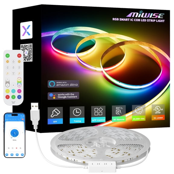 Smart Addressable COB LED Strip Light with Music Sync, App Control, 9.84ft