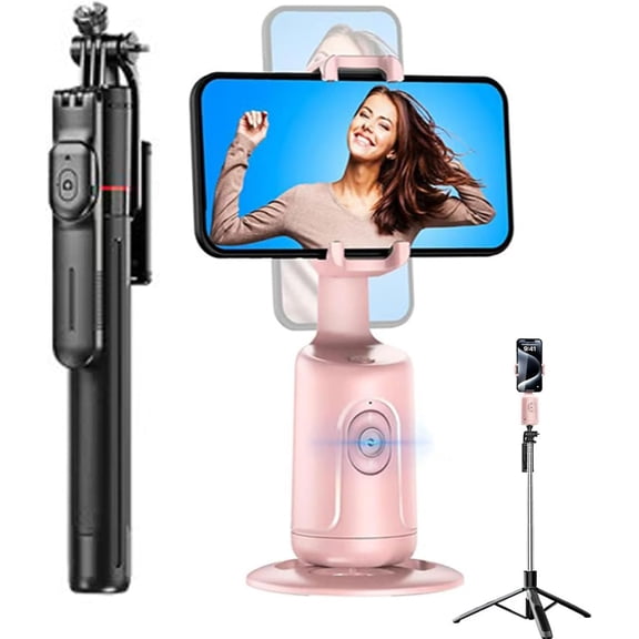 Smart Ai Facial Recognition Phone Tripod, 360° Panoramic Auto Face Tracking Tripods,2-in-1 Selfie Stick for iphone, Adjustable Height