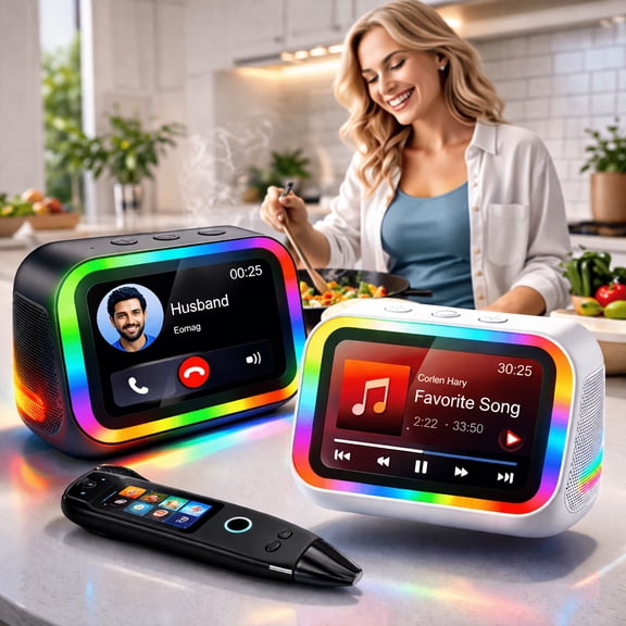 Smart Alarm Clock Speaker with RGB Light HD Display, Bluetooth Speaker, Voice Assistant