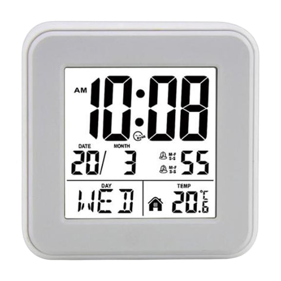 Smart Alarm Clock for Elderly with Large LED Display, Temperature Sensor and Auto Calendar, Black, White