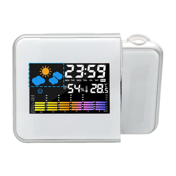 Smart Alarm Clock with Night Backlight Digital LED Projector Adjustable Projection Angle Projection Clock for Home Bedroom - White