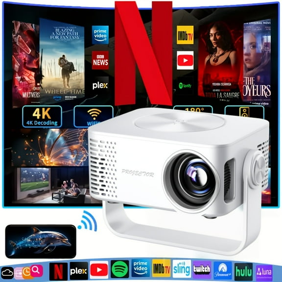 Smart Android 11 Portable Projector 600ANSI 4K 1080P WiFi Built-in Speaker, Compatible with Phone Tablet Laptop Gaming Console, Mini Home Theater Projector for Bedroom Outdoor
