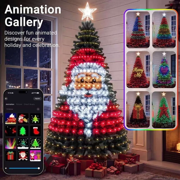 Smart Animated Christmas Tree Lights,400 LED Christmas Lights with Bluetooth App Control, Music Sync USB String Lights for Indoor Outdoor Holiday Decor