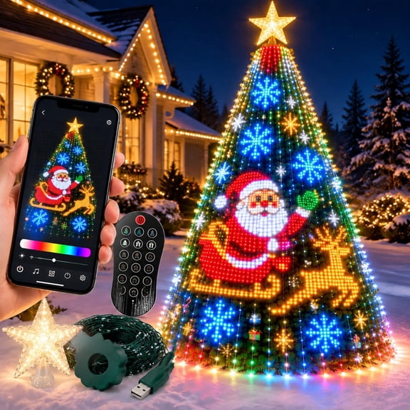 Smart Animated Christmas Tree Lights, 400 RGB LEDs with App Control Custom Light Patterns, DIY Colors, Music Sync