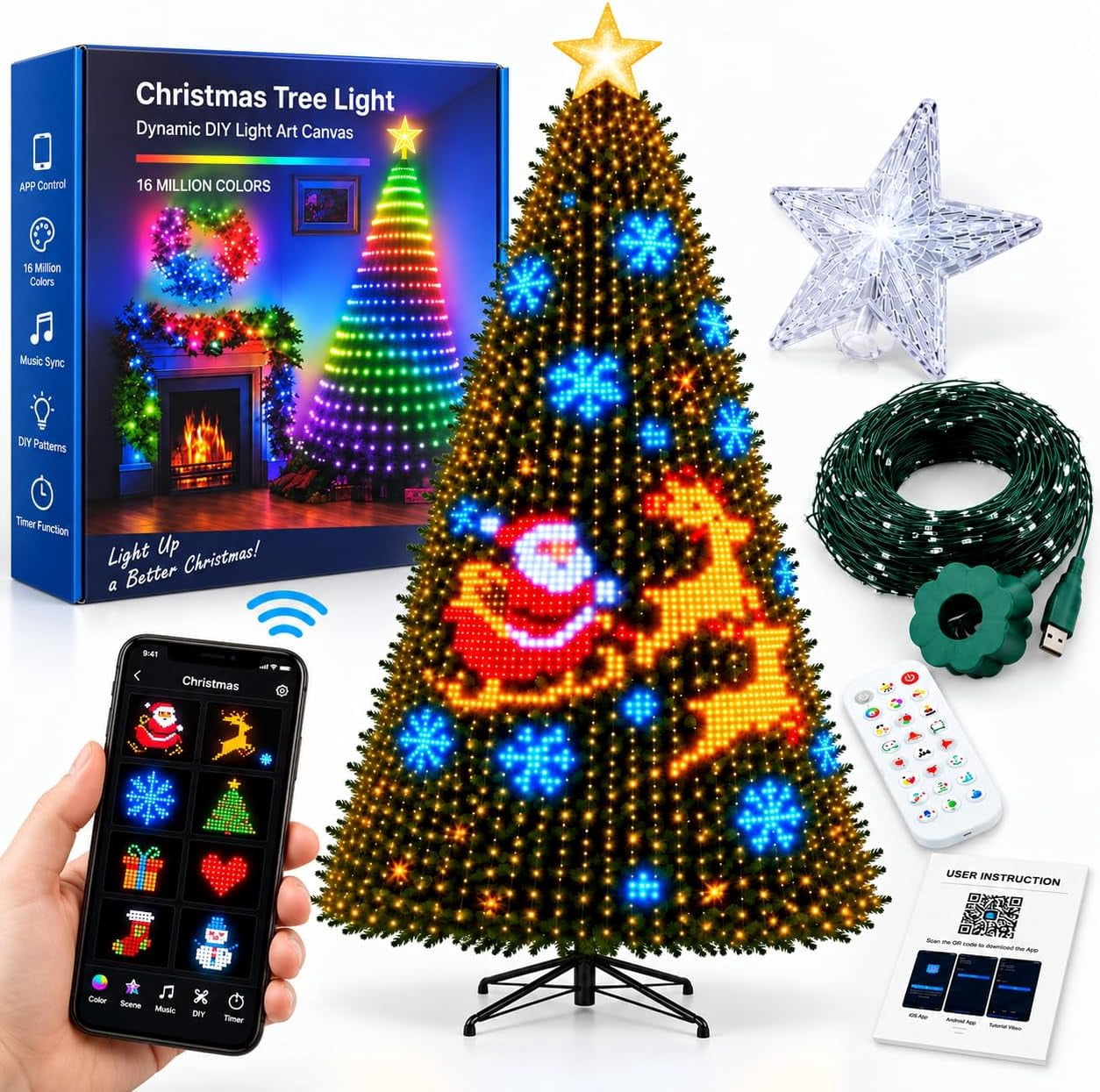 Smart Animated Christmas Tree Lights, Controllable Via Phone App, 400 ...
