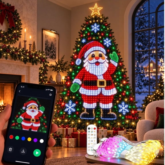Smart Animated Christmas Tree Lights, DIY Pixel Light Show, 400 Addressable LEDs, App Control for Custom Animations, 200+ Patterns, Dimmable USB Powered (6.56FT)