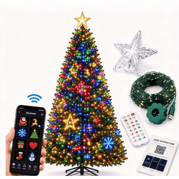 Smart Animated Christmas Tree Lights, Smart Christmas Tree Lights with Phone App Control, LED Holiday Tree String Lights