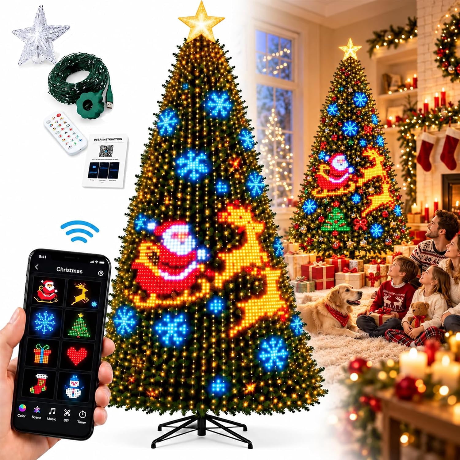 Smart Animated LED Christmas Tree Lights with Star Topper - 200 ...