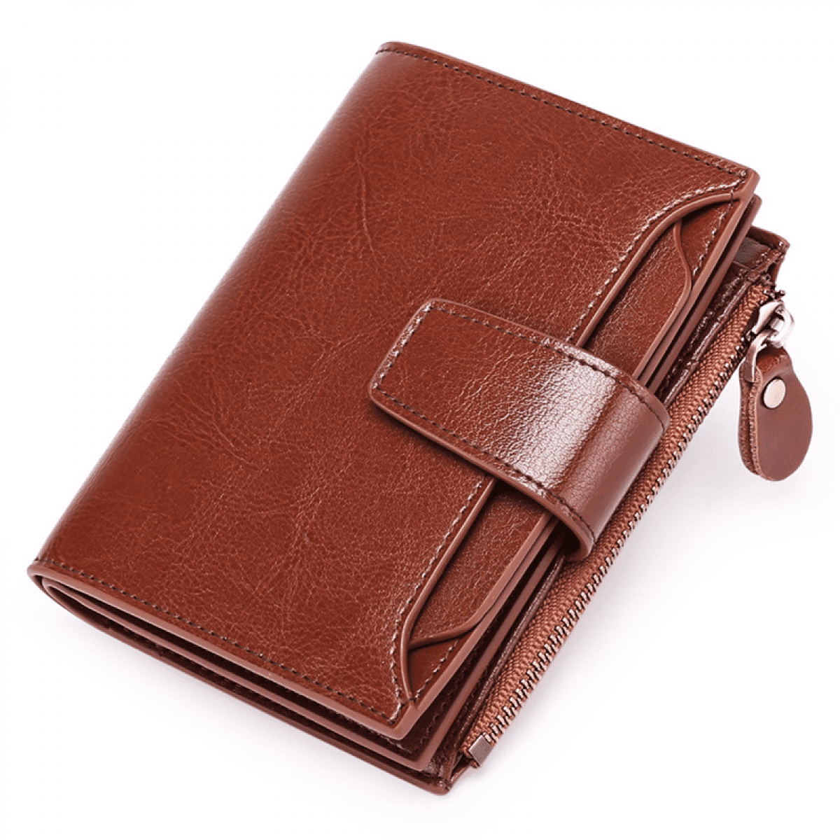 East Rain Men's Eagle Totem Leather Vertical Wallet – Cowhide Zipper Wallet With Multiple Card Slots, Brown