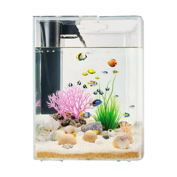 Smart Arch 2 Gallon Fish Tank - Self-Cleaning Aquarium, 3 Color Lights, Clear GPPS