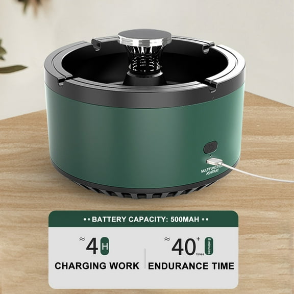 Smart Ashtray with - USB Rechargeable, Auto Absorber for Home & Office, Includes Freshener Tablets, Detachable Design for Easy Cleaning, 5.5" x 3.9"