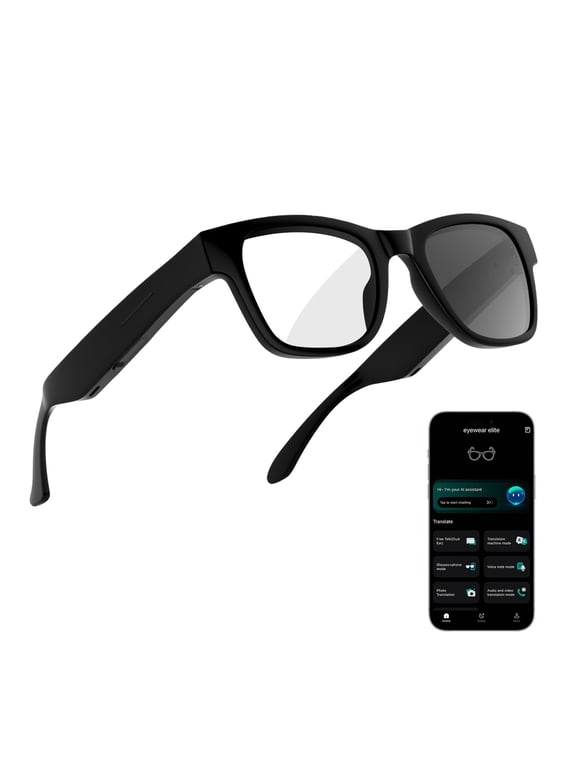 Smart Audio Glasses, AI Smart Glasses with Real-Time Translation, Music & Hands-Free Calls, Photochromic Lenses for Men & Women Indoor & Outdoor