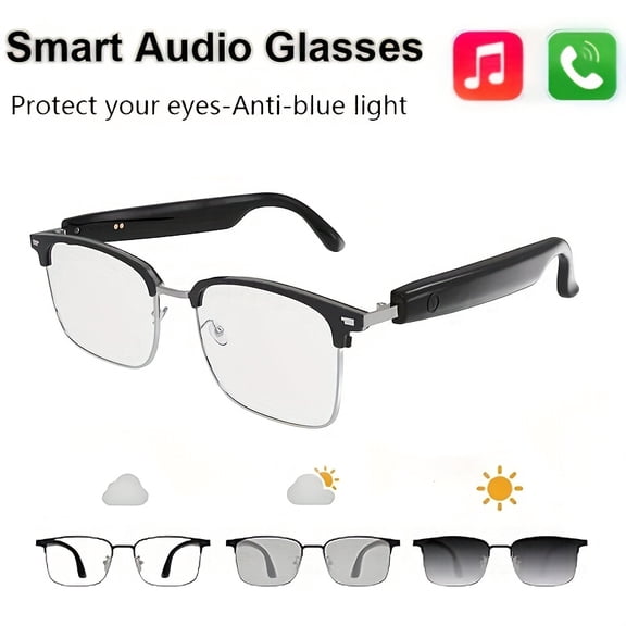 Smart Audio Glasses - Bluetooth Open-Ear Headphones with Blue Light Protection, Magnetic Charging - Hands-Free for Calls, Gaming & Work