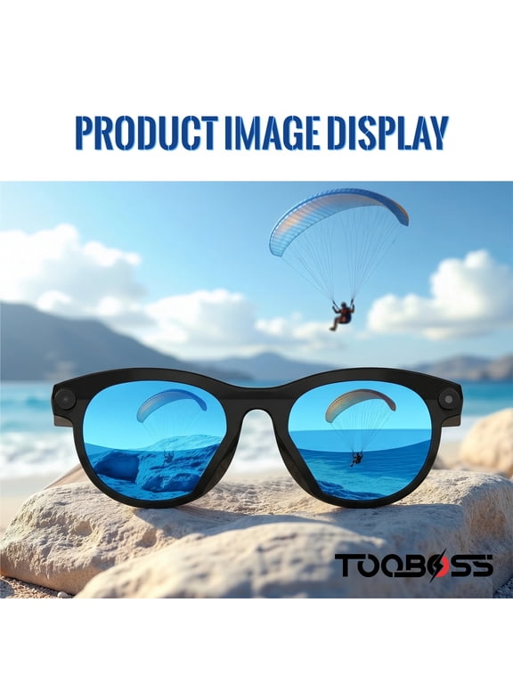 Smart Audio Glasses HD Camera, Shiny Black Audio Sunglasses, Open-Ear Speaker, 8-Hour Playtime, Hands-Free Calls, Voice AssistantHands, Free Calls & Music