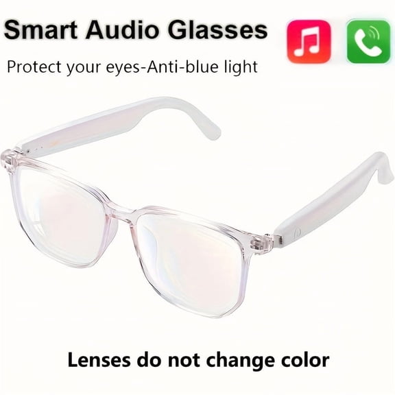 Smart Audio Glasses with Open-Ear Headphones, Blue Light Blocking, Magnetic Charging & Voice Assistant – Wireless Bluetooth Glasses for Work, Gaming & Calls, Hands-Free Control (Clear)