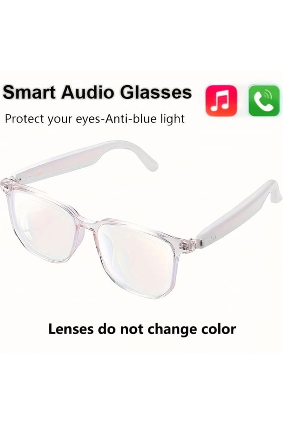 Smart Audio Glasses with Open-Ear Headphones, Blue Light Blocking, Magnetic Charging & Voice Assistant – Wireless Bluetooth Glasses for Work, Gaming & Calls, Hands-Free Control (Clear)
