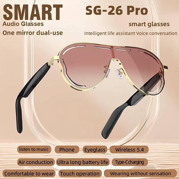 Smart Audio Glasses, Stereo Sound & Touch Control, Clear Calls with Noise Reduction, USB-C Rechargeable, Long Standby, Fashion Travel Eyewear