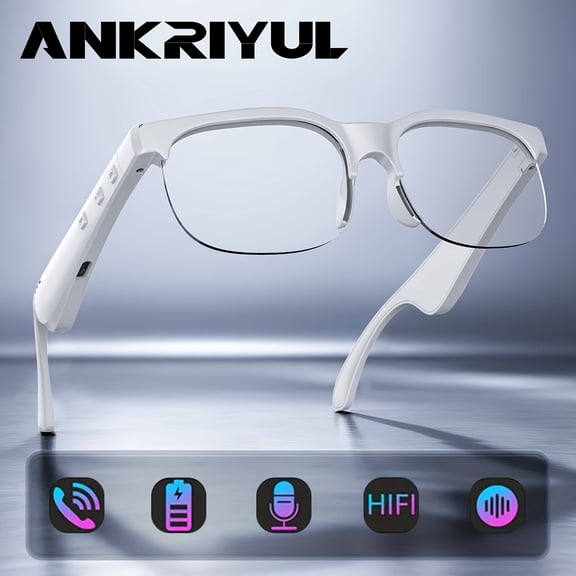 Smart Audio Glasses with Wireless Headphones, Hands-Free Calls & Music, Lightweight, Volume Control, Built-In Mic, USB Charging, for Office & Playback