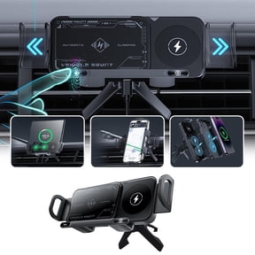 Smart Auto-Rotating Car Phone Holder & Wireless Charger, 2-in-1 Foldable Car Mount with 360 Rotation, Intelligent Sensor Cradle Compatible with All Smartphones