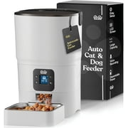 Smart Automatic Cat Feeder - 6-L Reliable Automatic Cat Food Dispenser with Display LCD Screen for Easy Set Up -Portion Control Automatic Dog Feeder - Desiccant Bag Keeps Dry Food Fresh-V