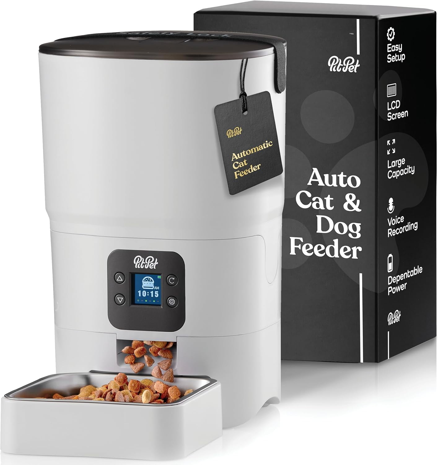 White 6L Automatic Pet Feeder with LCD Screen and Voice Recorder