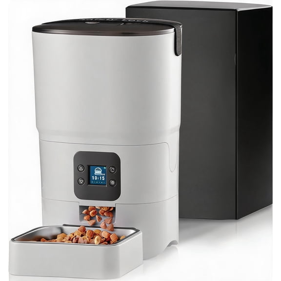Smart Automatic Cat Feeder 6 L with LCD Display Screen White