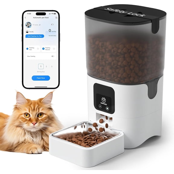 Smart Automatic Cat Feeders Pet Feeder : WiFi with APP Control for Remote Feeding, Detachable Easy Clean,Stainless Steel Bowl,1-10 Meals Per Day Dog (6L/25Cup)