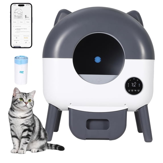 Smart Automatic Cat Litter Box, Self Cleaning Cat Toilet with Smart Detection, Large Capacity Litter Box for Multiple Cats, Dark Gray