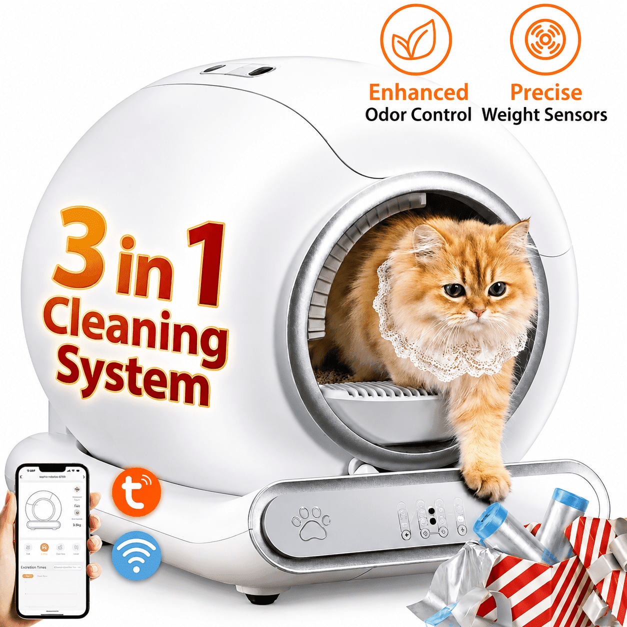 Automatic Self-Cleaning Cat Litter Box with APP Control, Health Monitoring, 65L Large Capacity, Odor Control, Anti-Pinch Safety Protection for Multi-Cat Homes