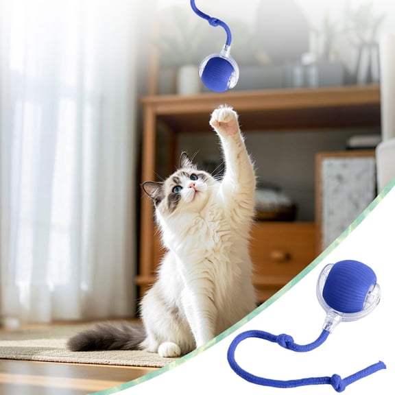 Smart Automatic Cat Toy Ball, Motion Activated with Auto Sleep/Wake Mode, Fast Rolling Interactive Toy for Indoor Cats on Carpet, Chirping Sound, Blue