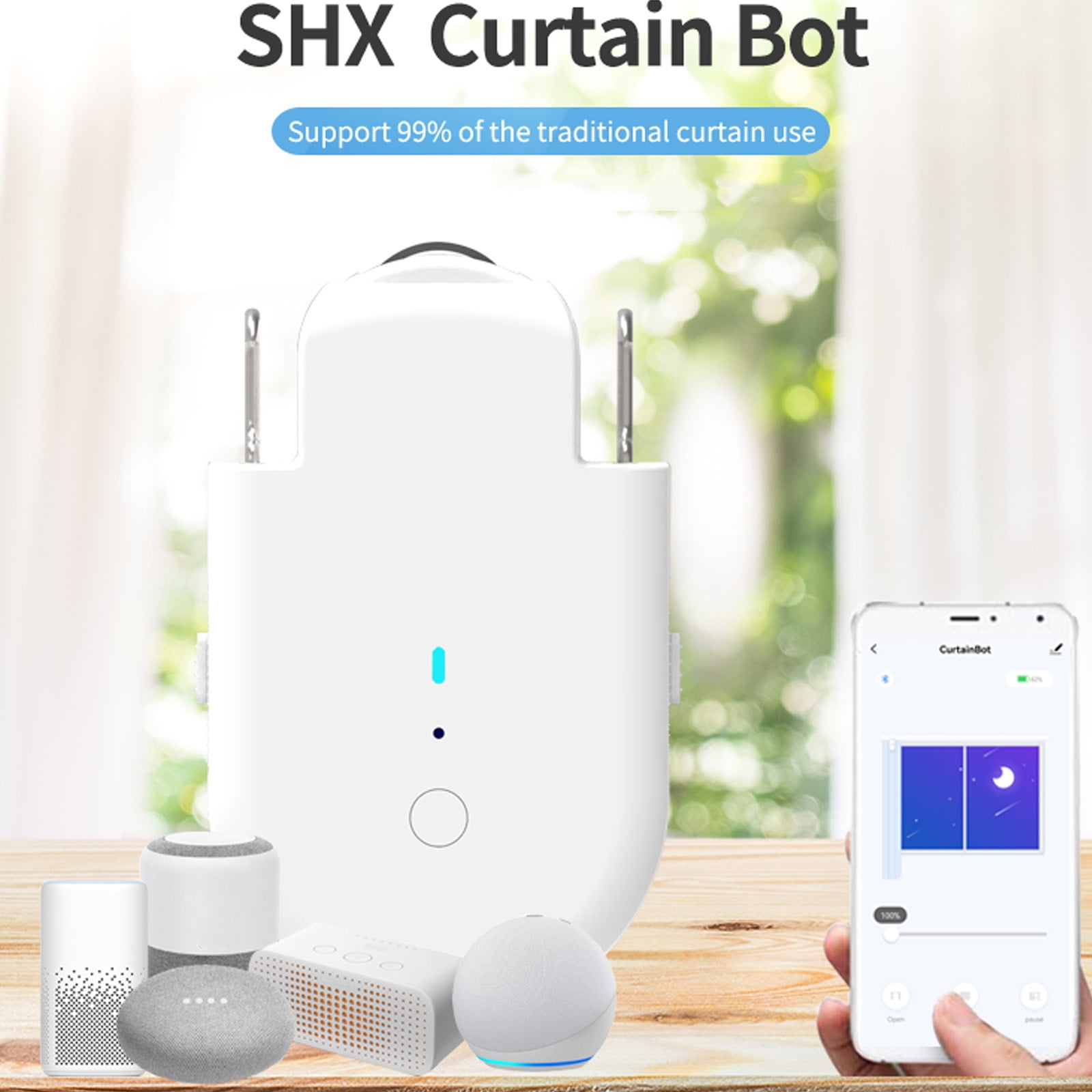 Smart Automatic Curtain Opener and Closer Electronic Curtain Motor Robot  Rings with Bluetooth Wi-Fi Gateway Remote Control with App/Timer Compatible