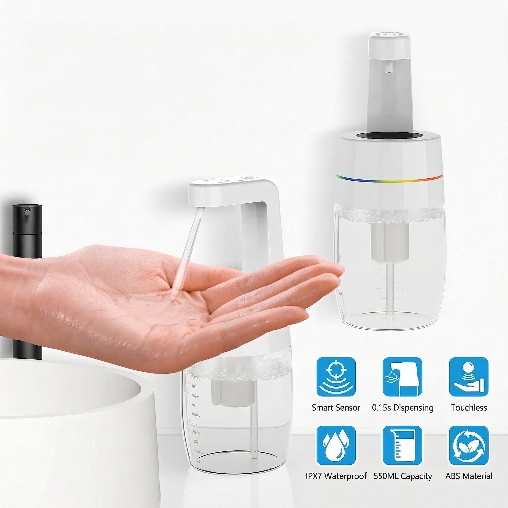 Smart Automatic Electric Sensor Foaming Soap Dispenser - 550ML Capacity, 4 Adjustable Flow Modes, IPX7 Waterproof, Wall/Tabletop Mounted