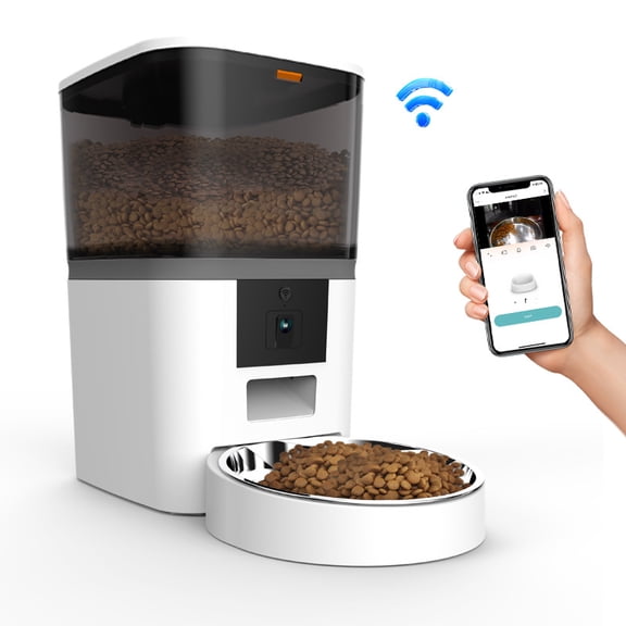 Smart Automatic Pet Feeder with Video Camera - WiFi Food Dispenser with App, 1080P HD Camera, 6L Large Capacity, Black for Cats & Dogs