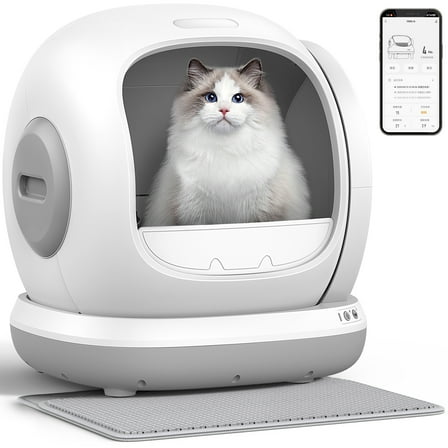 75L Smart Automatic Self-Cleaning Cat Litter Box, APP Control/Integrated Safety Protection,Gray