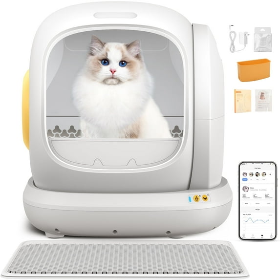 75L Smart Automatic Self-Cleaning Cat Litter Box, APP Control/Integrated Safety Protection,White