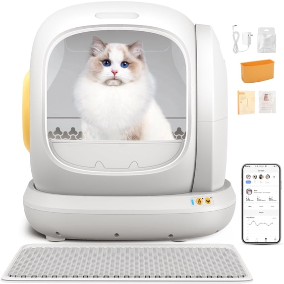 Osoeri 75L Smart Automatic Self-Cleaning Cat Litter Box, APP Control/Integrated Safety Protection,White