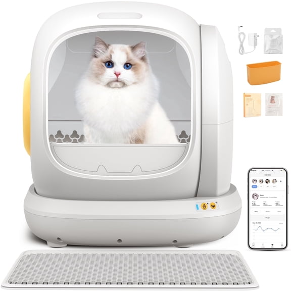 Osoeri 75L Smart Automatic Self-Cleaning Cat Litter Box, APP Control/Integrated Safety Protection,White