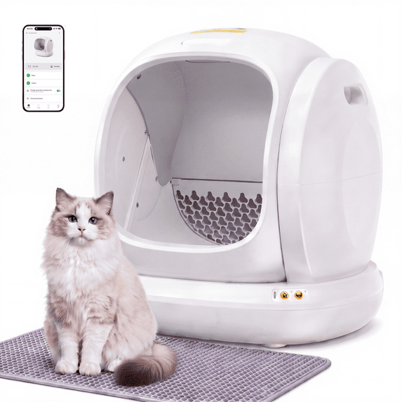 Osoeri 75L Smart Automatic Self-Cleaning Cat Litter Box, APP Control/Integrated Safety Protection,White