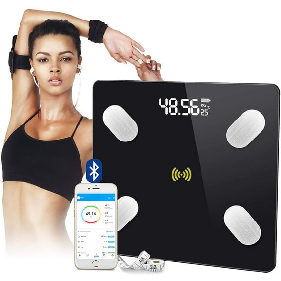 Smart BMI Digital Scale - Measure Weight and Body Fat - Most Accurate Bluetooth Glass Bathroom Scale,Black