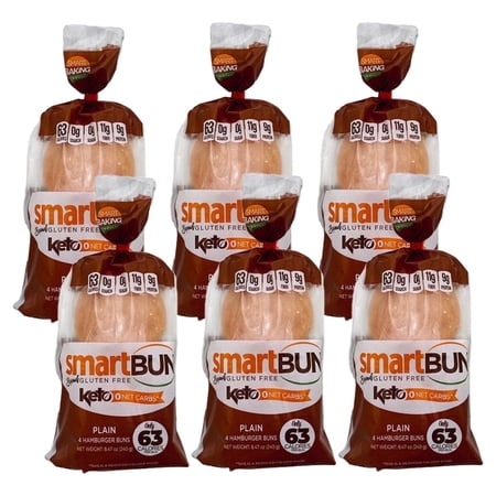 Smart Baking Company Gluten Free Keto Friendly Smartbun Plain Hamburger Buns, 6-4 Pack