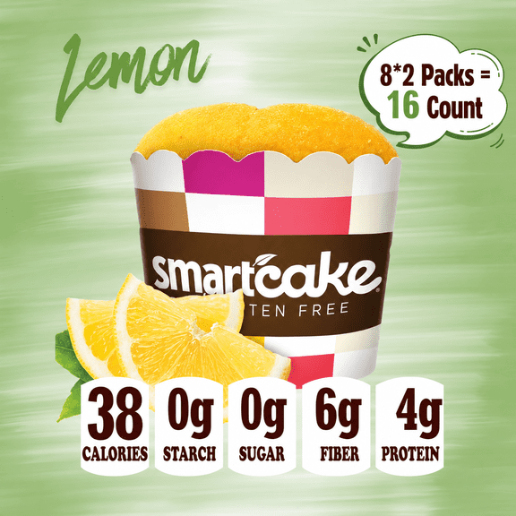Smart Cakes Lemon Cake, Gluten-Free, Keto Friendly, Low Carb & Sugar free, 38 Calories, 8 x 2-Packs, 16 Count
