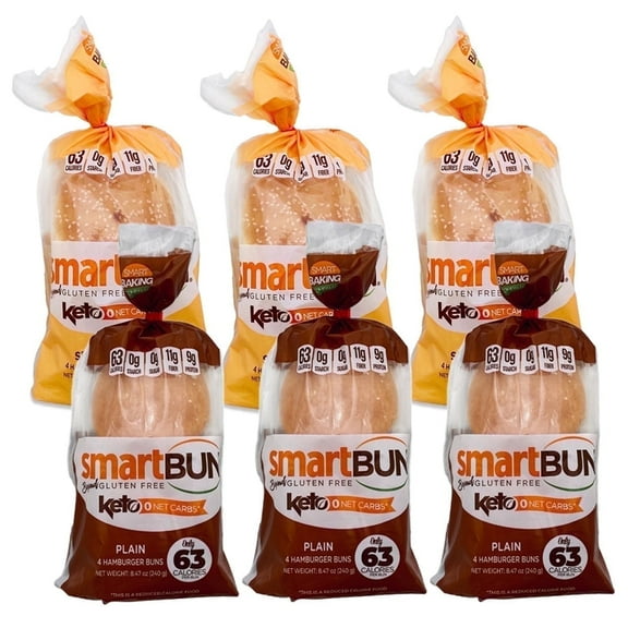 Smart Baking Company Smartbun Bundle, Low-Carb, Non-GMO Keto-Friendly Buns, Healthy Bread, Gluten-Free Sesame 3-4 pack and Plain 3-4 pack