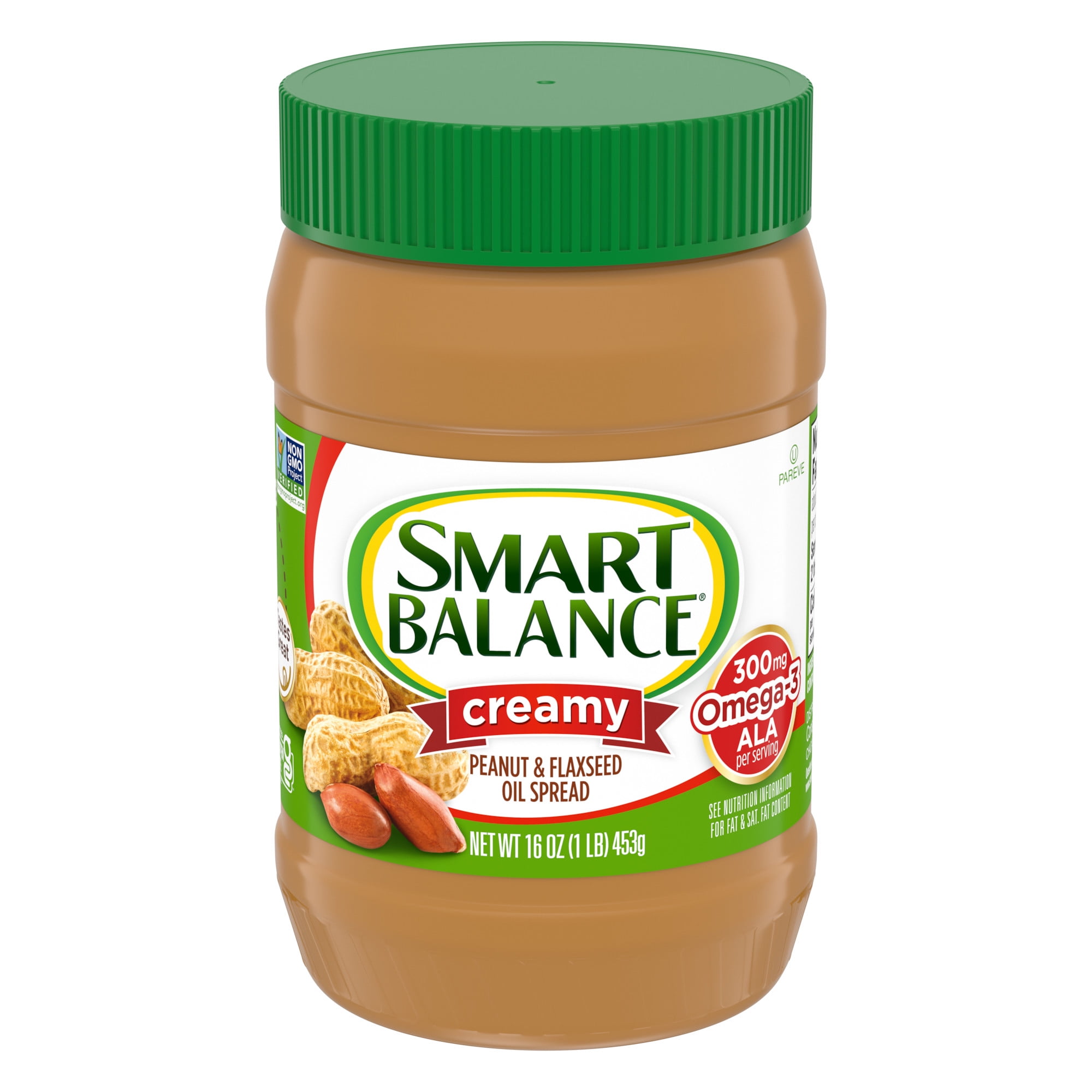 Smart Balance Creamy Peanut and Flaxseed Oil Spread, Peanut Butter Alternative, 16 oz Jar