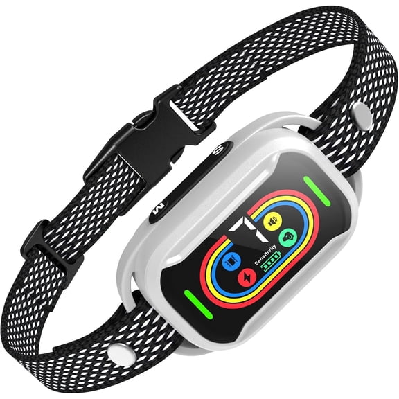 White Smart Anti Bark Collar for Medium Large Dogs, 7 Adjustable Sensitivity Levels, Waterproof Rechargeable