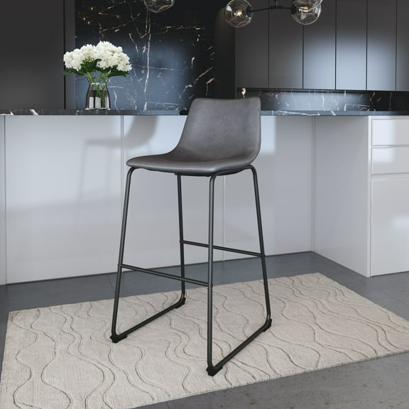 Smart Barstool Charcoal Barstool, Transitional Style, Plush and durable faux leather fabric, Plywood, Indoor Bar