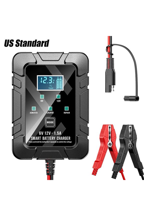 Smart Battery Charger 6V/12V Smart Trickle Charger for Car, Automotive Battery Maintainer Trickle Chargers with ASE Adapter Cable,Smart Pulse Desulfator for Cars Motorcycle & Marine Batteries