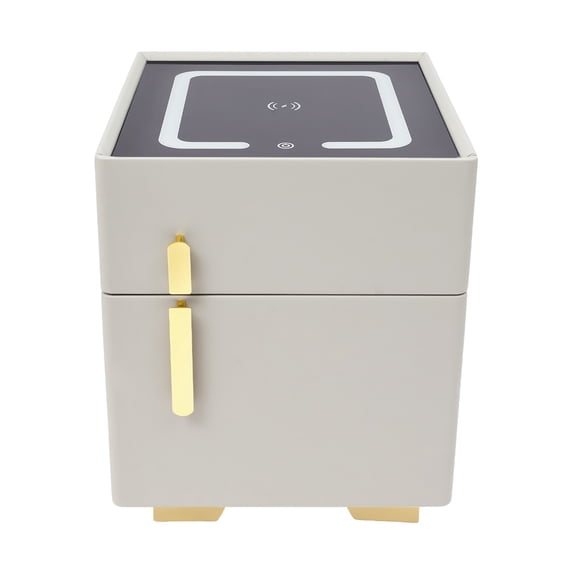 Smart Bedside Cabinet, Grey Password Lock Nightstand with LED Light, Phone Charging Anti-Theft Storage Cabinet for Bedroom Home Office