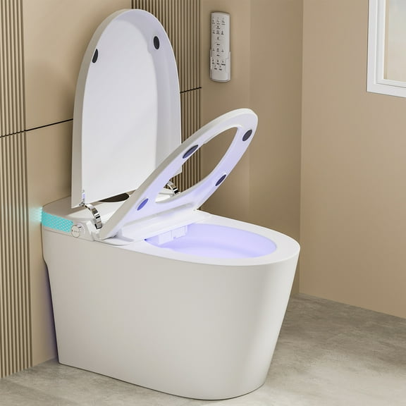 Smart Bidet Toilet - Heated Seat, Warm Air Dryer, Auto & Foot Flush, Adjustable Water Temp/Pressure, LED Display, Night Light, Self-Cleaning Nozzle, Energy-Saving