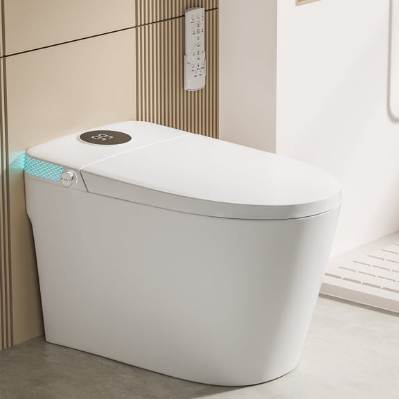 Smart Bidet Toilet Seat with Heated Water, Adjustable Temperature & Pressure, Heated Seat, Warm Air Dryer, SelfCleaning Wand, Remote Control, LED Display, Soft Close Lid